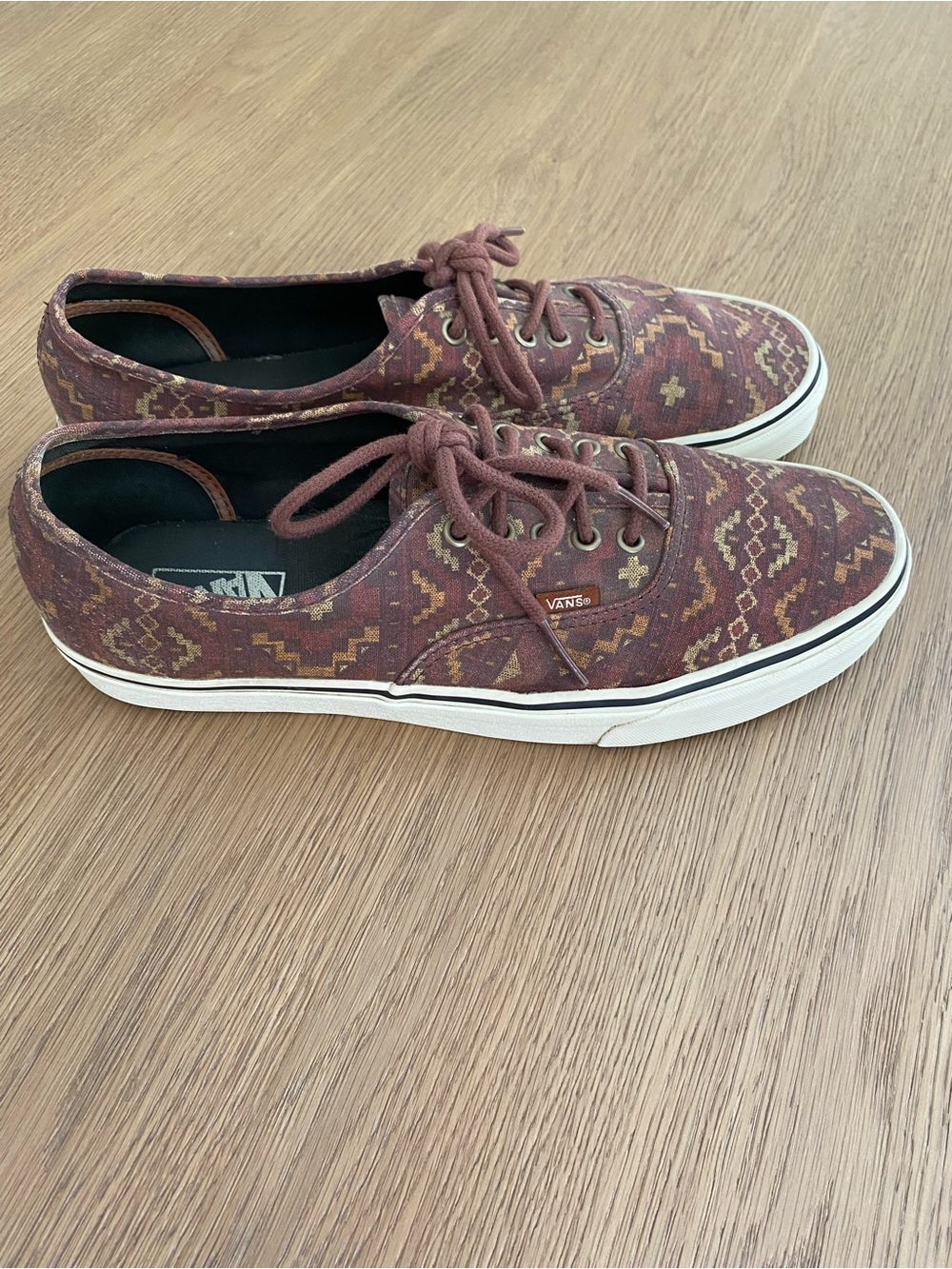 Vans Southwestern Aztec-Pattern Lace-Up Sneakers in Burgundy and Tan, Size 12